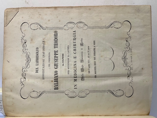 Del labrisolco. Dissertazione inaugurale che presentava Balbiano Giuseppe Teodoro da Giaveno